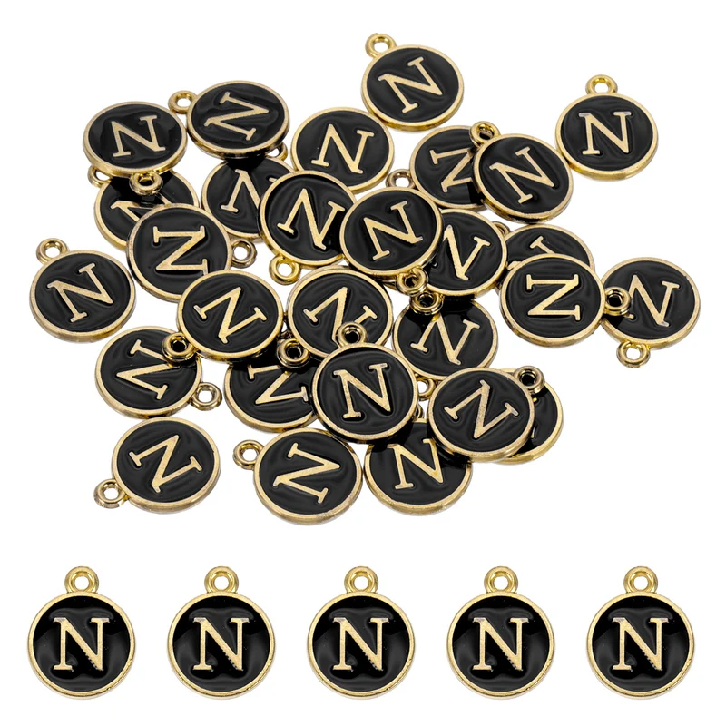 Letter Charm, 30 Pcs Capital Initial Alphabet N Letter Charm for Bracelet, Black