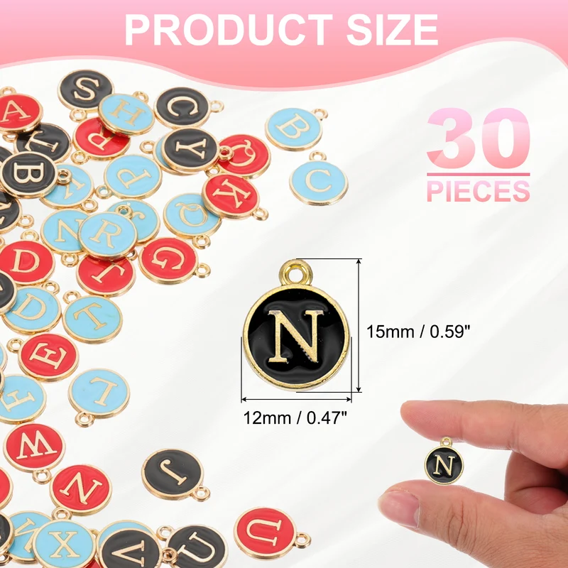 Letter Charm, 30 Pcs Capital Initial Alphabet N Letter Charm for Bracelet, Black