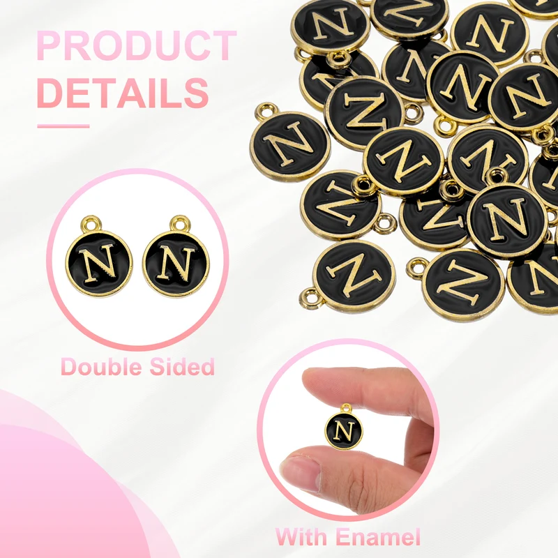 Letter Charm, 30 Pcs Capital Initial Alphabet N Letter Charm for Bracelet, Black