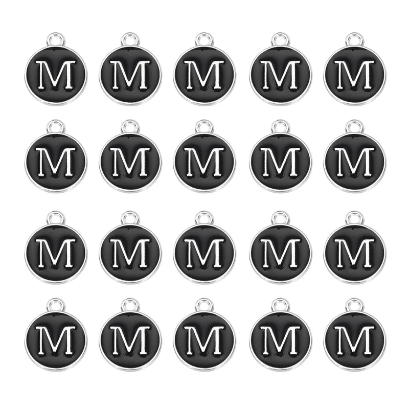 36pcs Letter M Pendants Double Sided Charm Enamel Alphabet Pendant White & Black