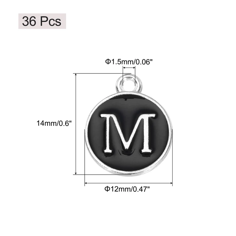 36pcs Letter M Pendants Double Sided Charm Enamel Alphabet Pendant White & Black