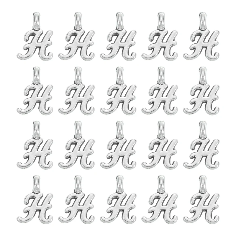 100Pcs A-Z Alphabet Charm, Metal Alphabet H Letter Charm Initial Charm, Silver