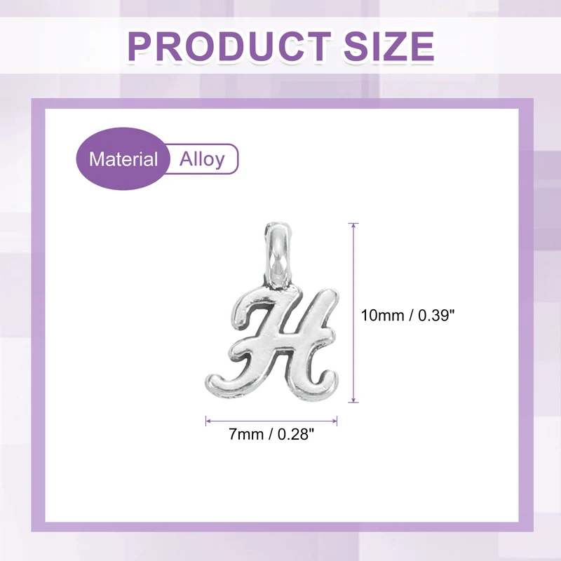 100Pcs A-Z Alphabet Charm, Metal Alphabet H Letter Charm Initial Charm, Silver