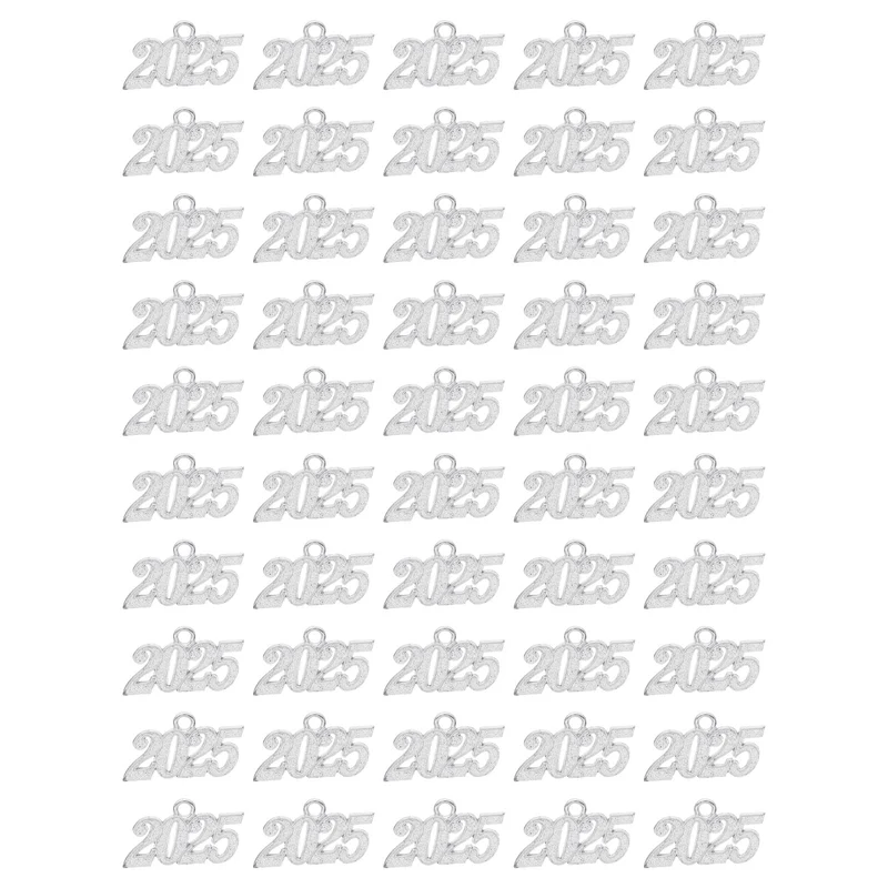 2025 Graduation Tassel Charm, 50 Pcs Alloy 2025 Year Medium Letter Charm, Silver