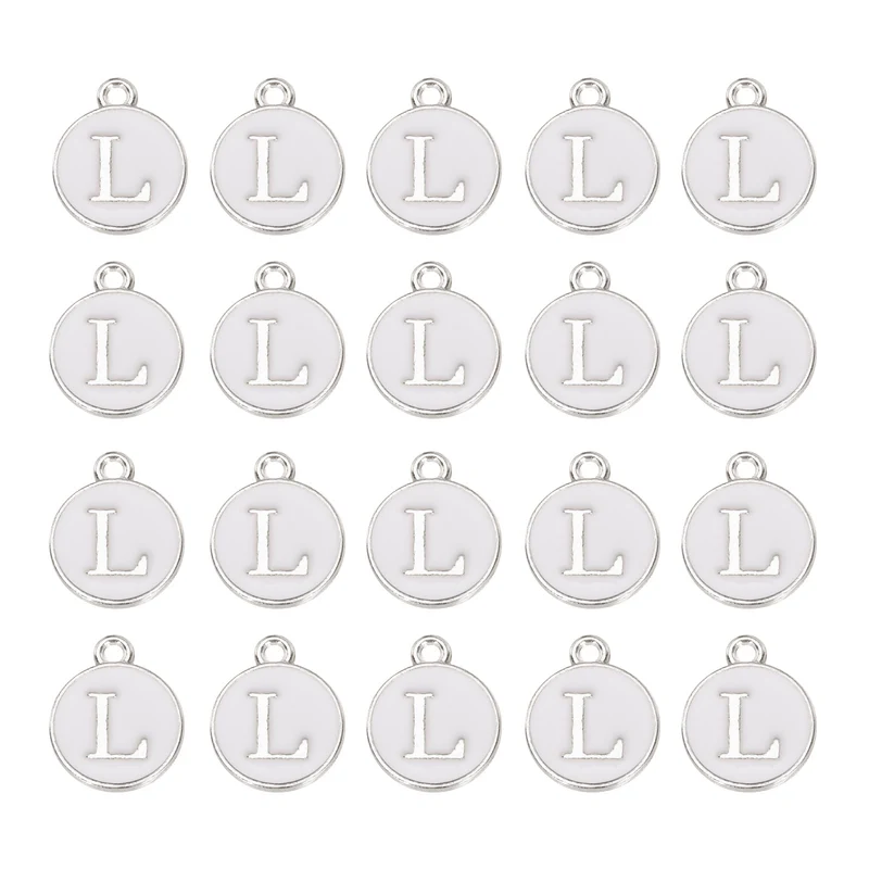 36pcs Letter L Pendants Double Sided Charm Enamel Alphabet Pendant White & White