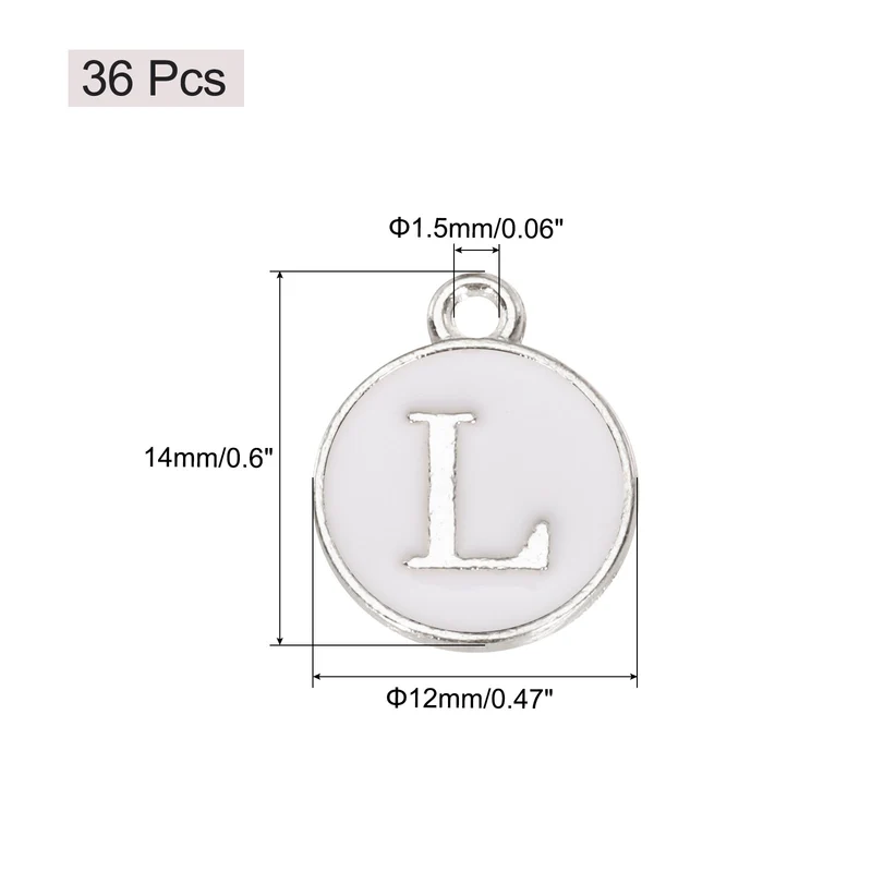 36pcs Letter L Pendants Double Sided Charm Enamel Alphabet Pendant White & White