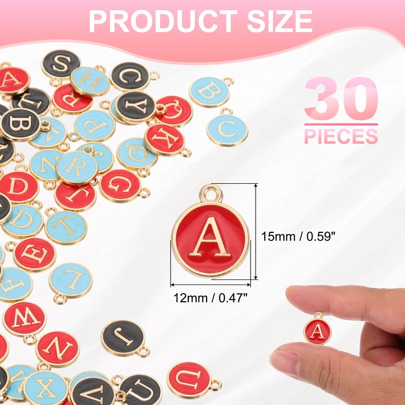 Letter Charm, 30 Pcs Capital Initial Alphabet A Letter Charm for Bracelet, Red