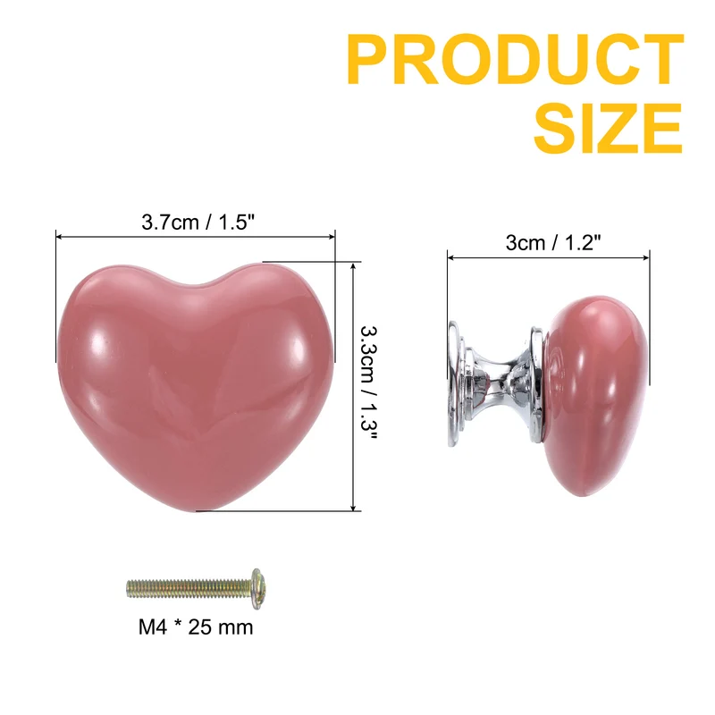 4 Pack Heart-Shaped Ceramic Drawer Knobs Pink/Silver Dresser Pulls Handles