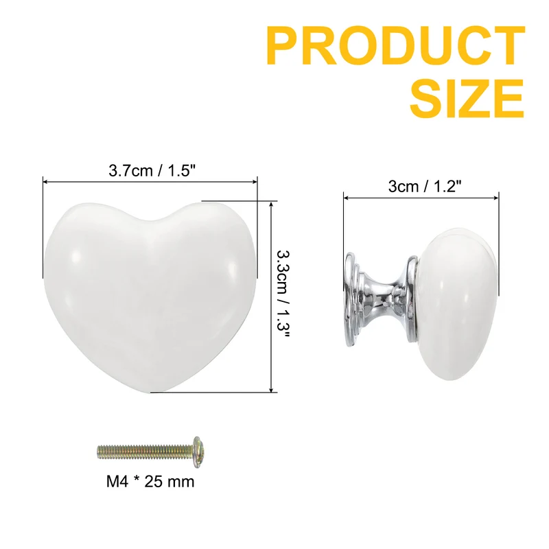 2 Pack Heart-Shaped Ceramic Drawer Knobs White/Silver Dresser Pulls Handles