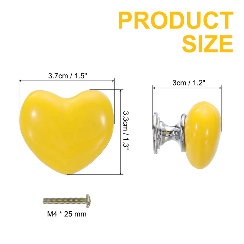 2 Pack Heart-Shaped Ceramic Drawer Knobs Yellow/Silver Dresser Pulls Handles
