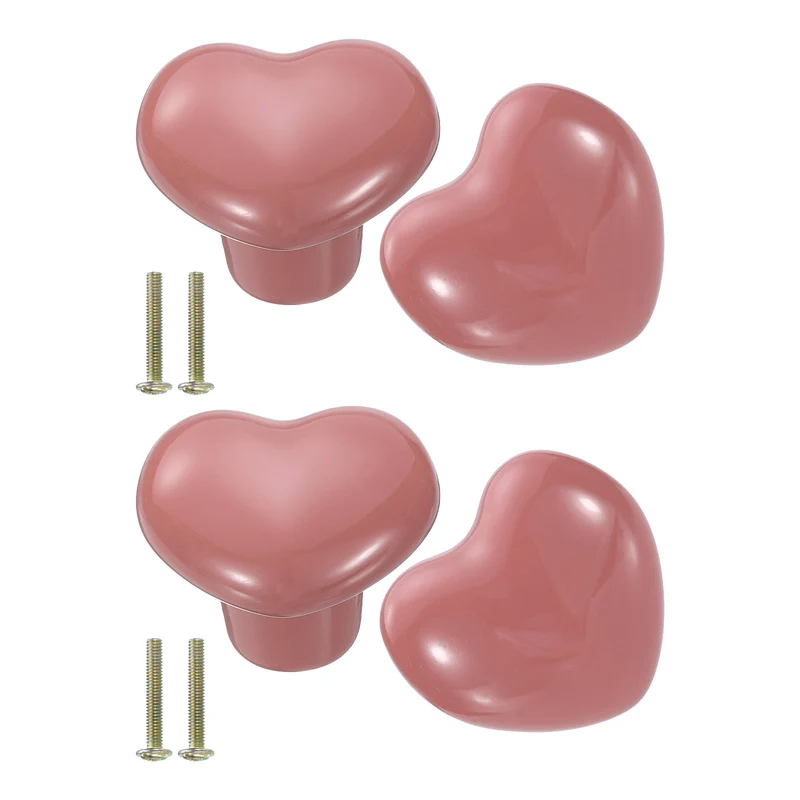4 Pack Heart-Shaped Ceramic Drawer Knobs Pink Dresser Pulls Handles