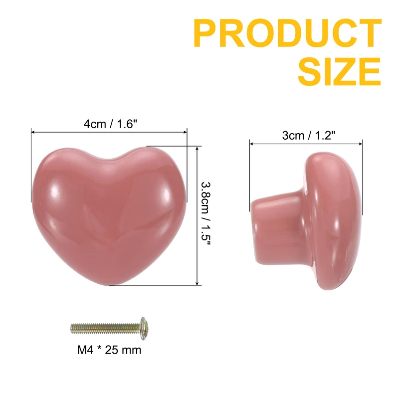 4 Pack Heart-Shaped Ceramic Drawer Knobs Pink Dresser Pulls Handles