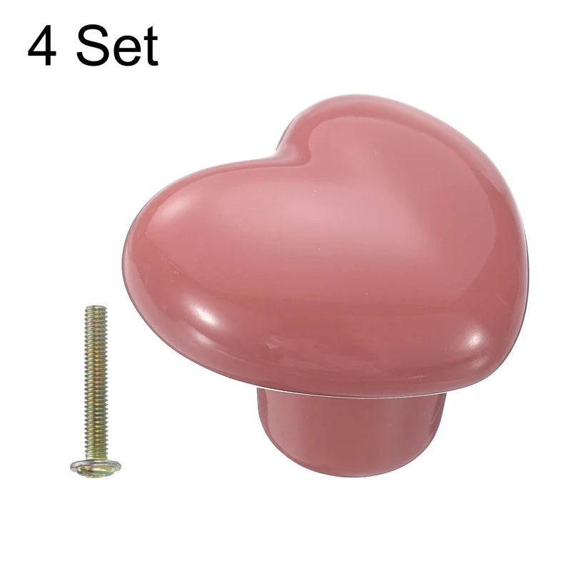 4 Pack Heart-Shaped Ceramic Drawer Knobs Pink Dresser Pulls Handles