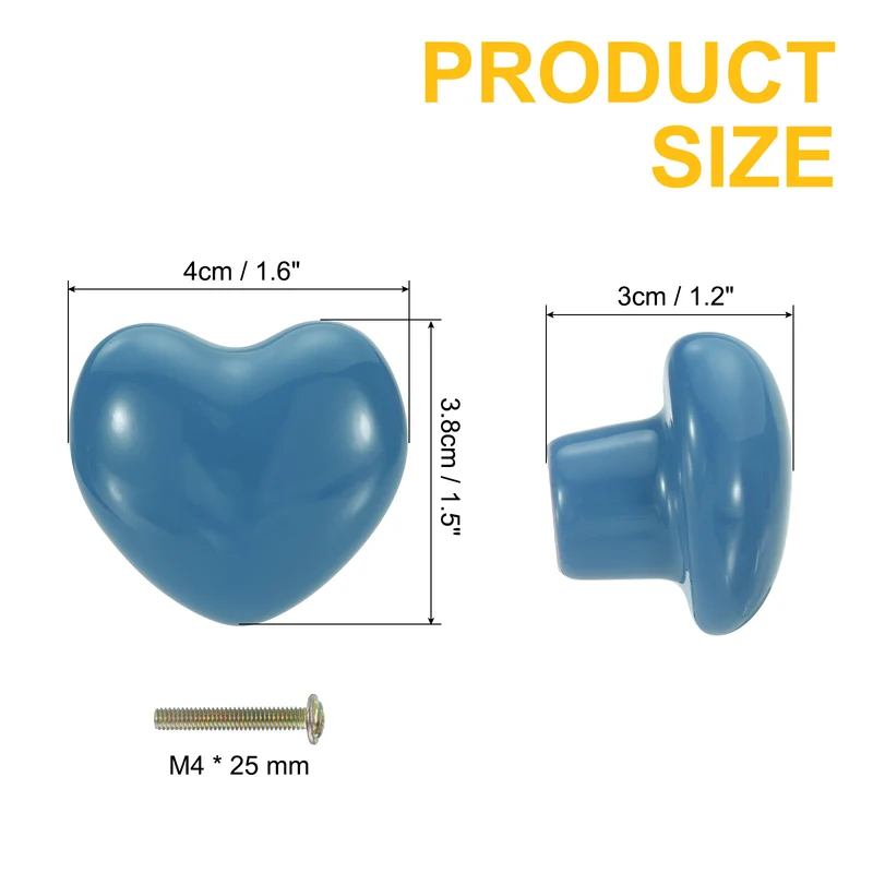 4 Packs Heart-Shaped Ceramic Drawer Knobs Blue Dresser Pulls Handles