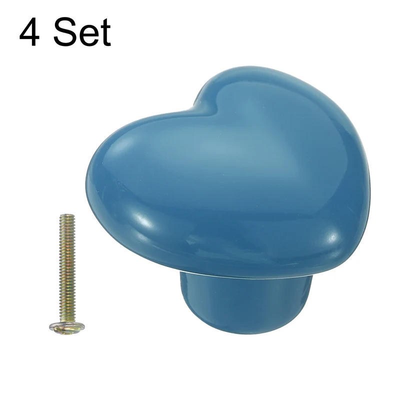 4 Packs Heart-Shaped Ceramic Drawer Knobs Blue Dresser Pulls Handles