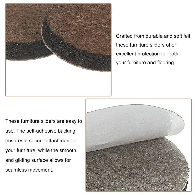 Furniture Sliders, 24Pcs 1" - Self Adhesive Felt Furniture Pads (Brown)