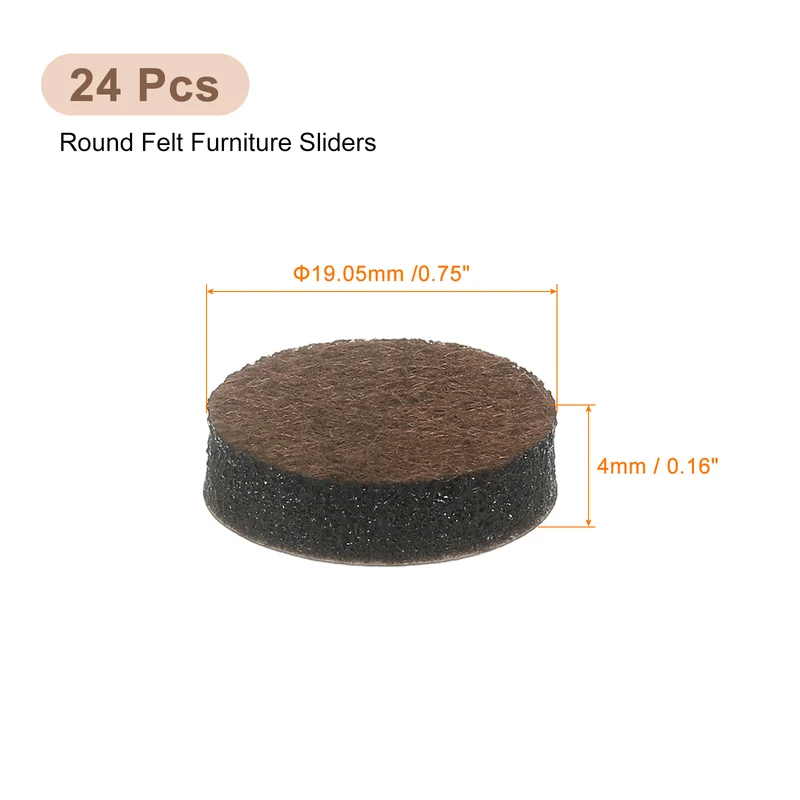 Furniture Sliders, 24Pcs 0.75" - Self Adhesive Felt Furniture Pads (Brown)