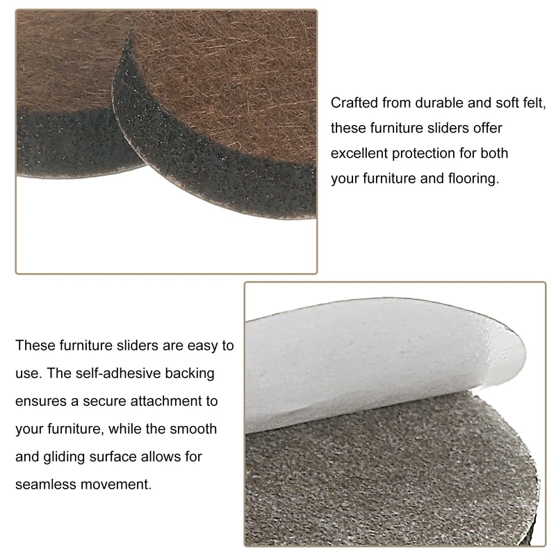 Furniture Sliders, 24Pcs 0.75" - Self Adhesive Felt Furniture Pads (Brown)