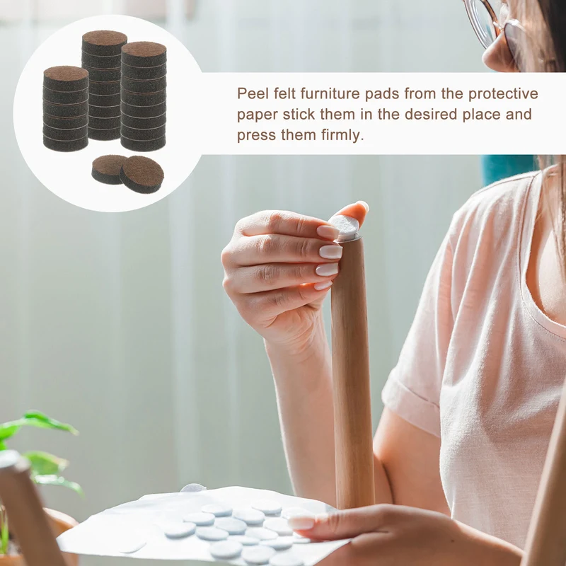 Furniture Sliders, 24Pcs 0.75" - Self Adhesive Felt Furniture Pads (Brown)