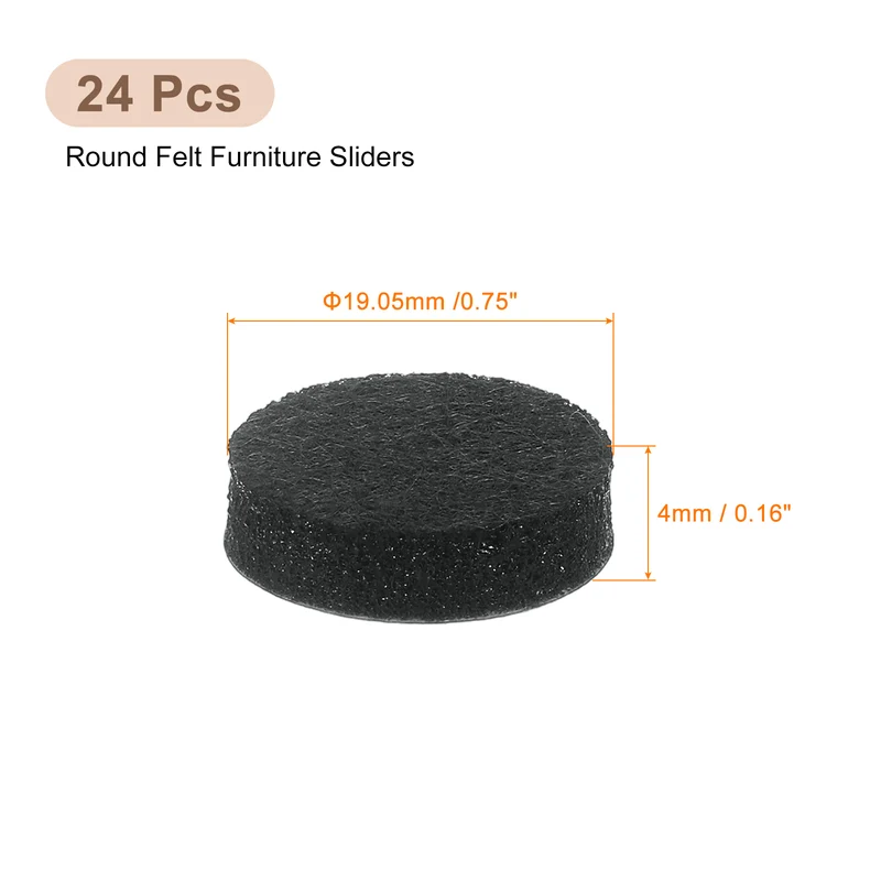 24Pcs Furniture Sliders 0.75" Self Adhesive Felt Furniture Pads Black