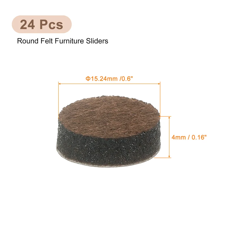 Furniture Sliders, 24Pcs 0.6" - Self Adhesive Felt Furniture Pads (Brown)