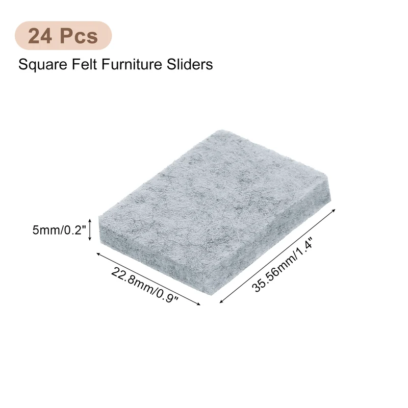 24Pcs 1.4"x0.9" Rectangle Self Adhesive Felt Furniture Pads (Gray)