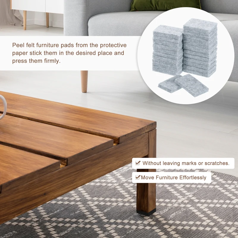24Pcs 1.4"x0.9" Rectangle Self Adhesive Felt Furniture Pads (Gray)