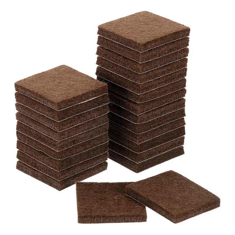 24Pcs Furniture Pads 1.25" Square Self Adhesive Felt Furniture Pads Brown