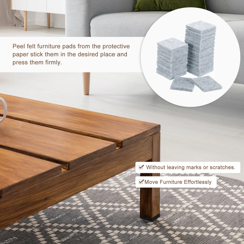 Furniture Pads, 24Pcs 1.25" Square Self Adhesive Felt Furniture Pads (Gray)