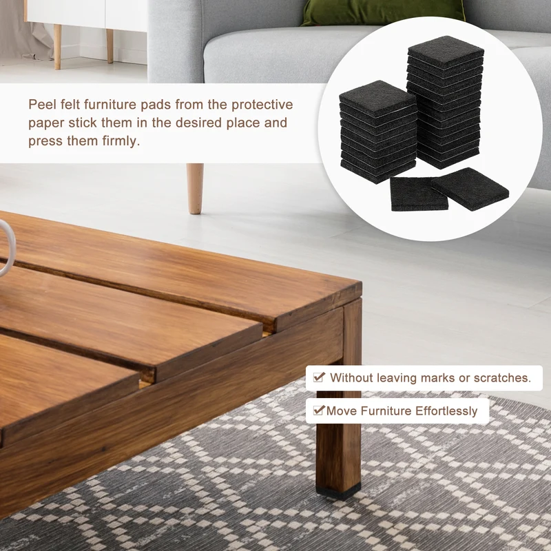 Furniture Pads, 24Pcs 1.25" Square Self Adhesive Felt Furniture Pads (Black)