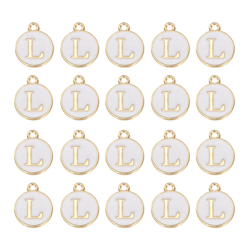 36pcs Letter L Pendants Double Sided Charm Enamel Alphabet Pendant Gold & White