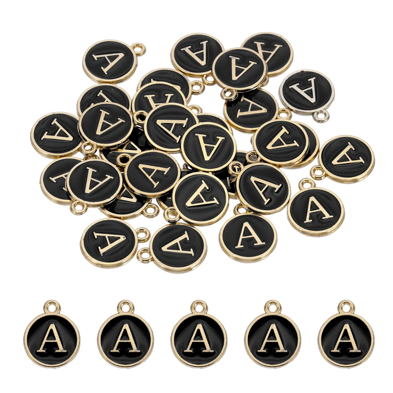 Letter Charm, 30 Pcs Capital Initial Alphabet A Letter Charm for Bracelet, Black