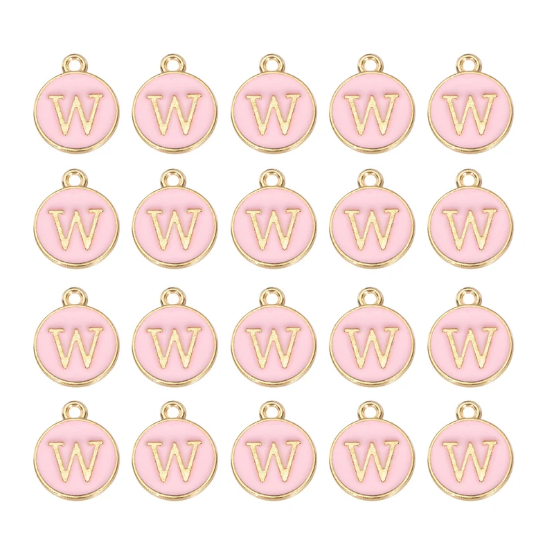 36pcs Letter W Pendants Double Sided Charm Enamel Alphabet Pendant Gold & Pink