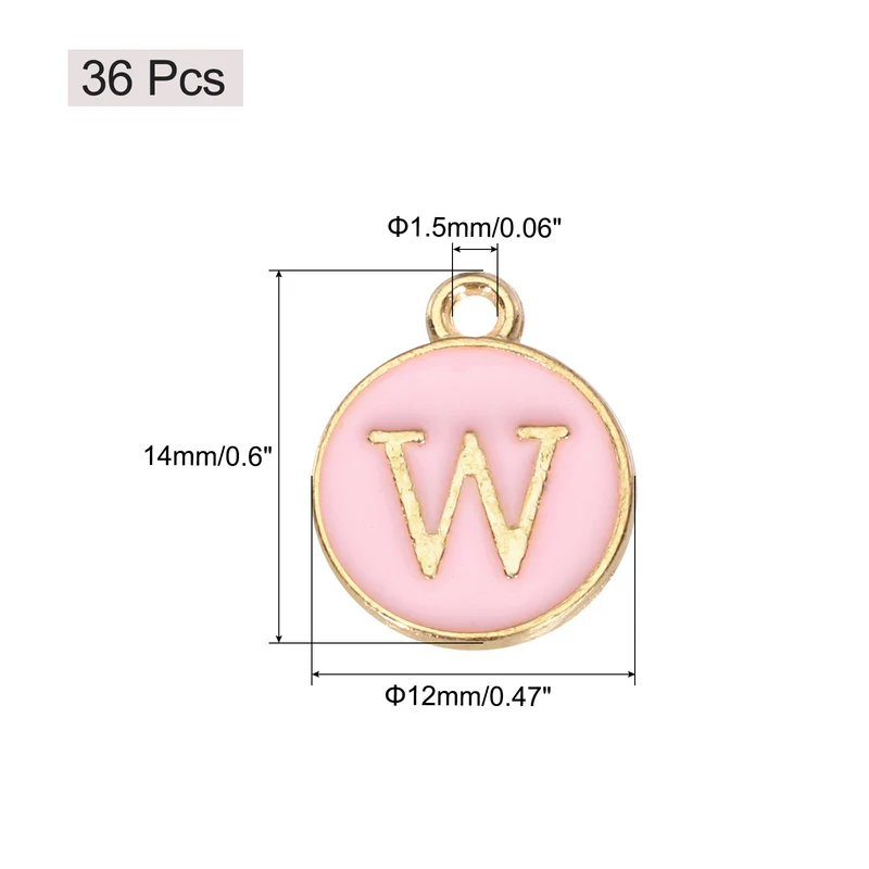 36pcs Letter W Pendants Double Sided Charm Enamel Alphabet Pendant Gold & Pink