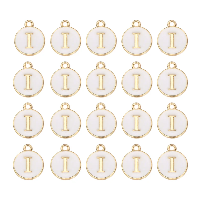 36pcs Letter I Pendants Double Sided Charm Enamel Alphabet Pendant Gold & White
