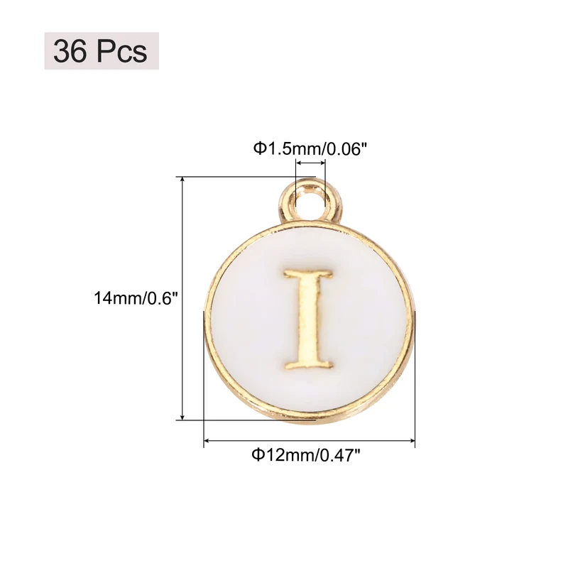 36pcs Letter I Pendants Double Sided Charm Enamel Alphabet Pendant Gold & White