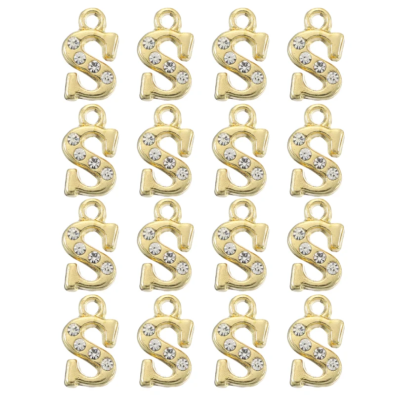 Rhinestone Letter Charm, 16pcs 1.5mm Metal S Letter Charm, Gold