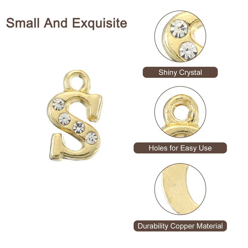 Rhinestone Letter Charm, 16pcs 1.5mm Metal S Letter Charm, Gold