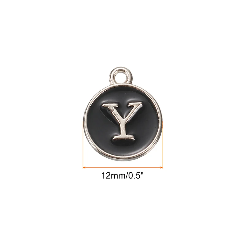 Alphabet A-Z Enamel Letter Charm Jewelry Charm Enamel Initial Charm Silver Black Pendant Charm for Jewelry Making, Bracelet, Craft, Pack of 26