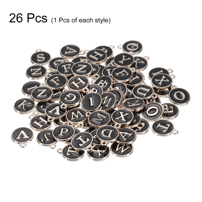 Alphabet A-Z Enamel Letter Charm Jewelry Charm Enamel Initial Charm Silver Black Pendant Charm for Jewelry Making, Bracelet, Craft, Pack of 26