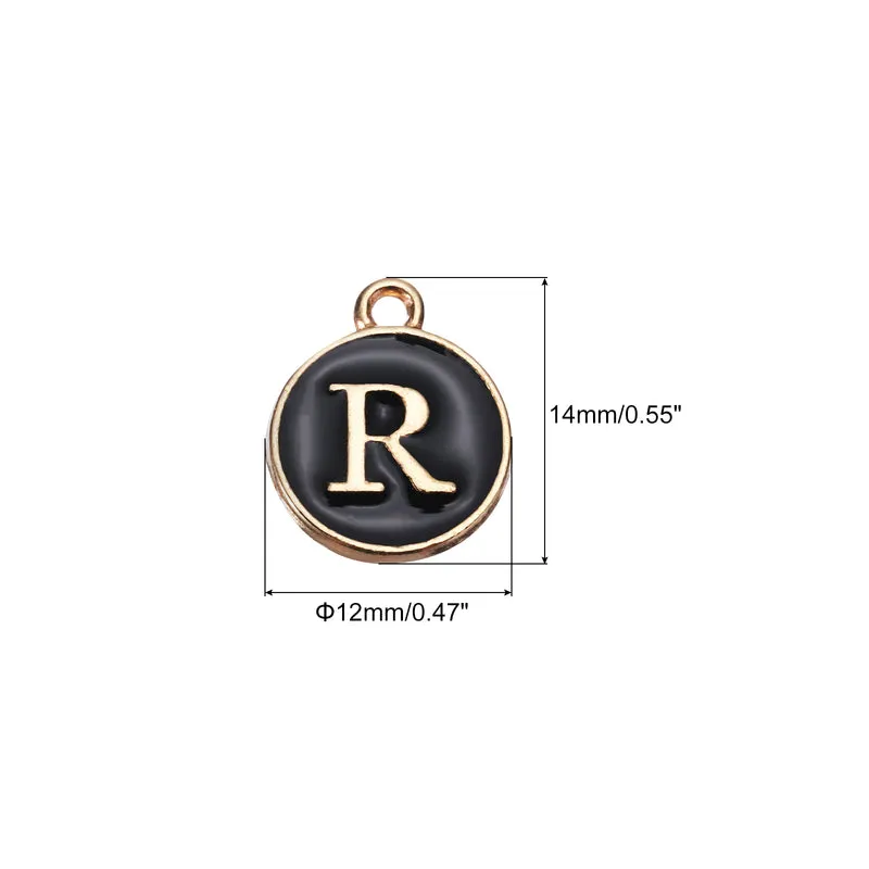 Alphabet r Letter Charm Double Sided Enamel Initial Alphabet Pendant Black 20pcs