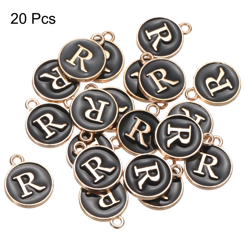 Alphabet r Letter Charm Double Sided Enamel Initial Alphabet Pendant Black 20pcs