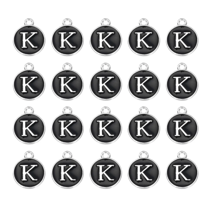 36pcs Letter K Pendants Double Sided Charm Enamel Alphabet Pendant White & Black
