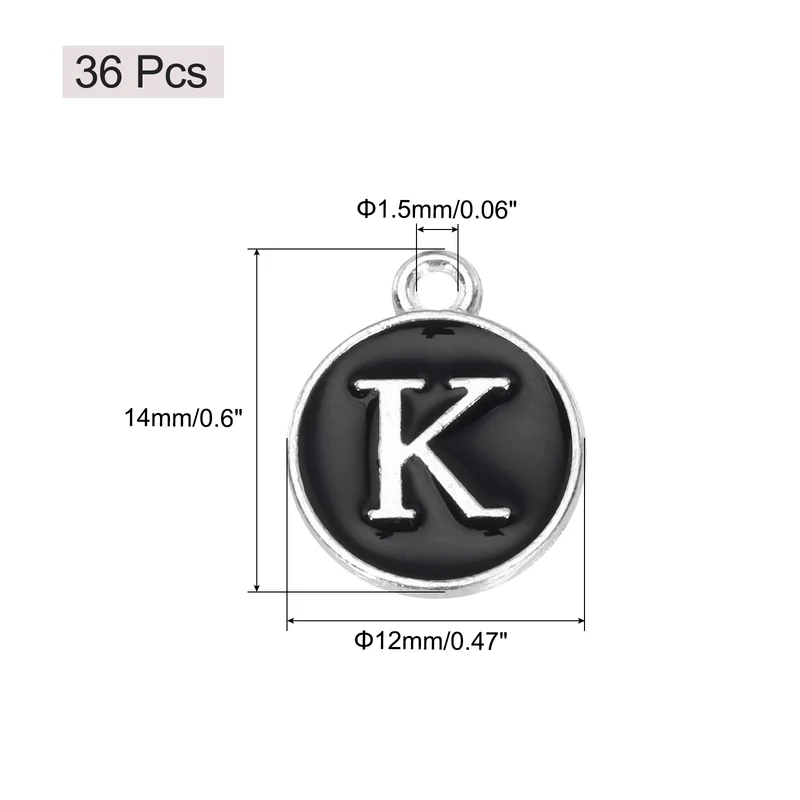 36pcs Letter K Pendants Double Sided Charm Enamel Alphabet Pendant White & Black