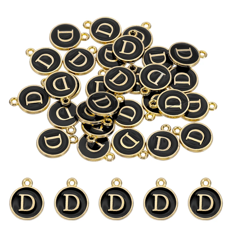 Letter Charm, 30 Pcs Capital Initial Alphabet D Letter Charm for Bracelet, Black