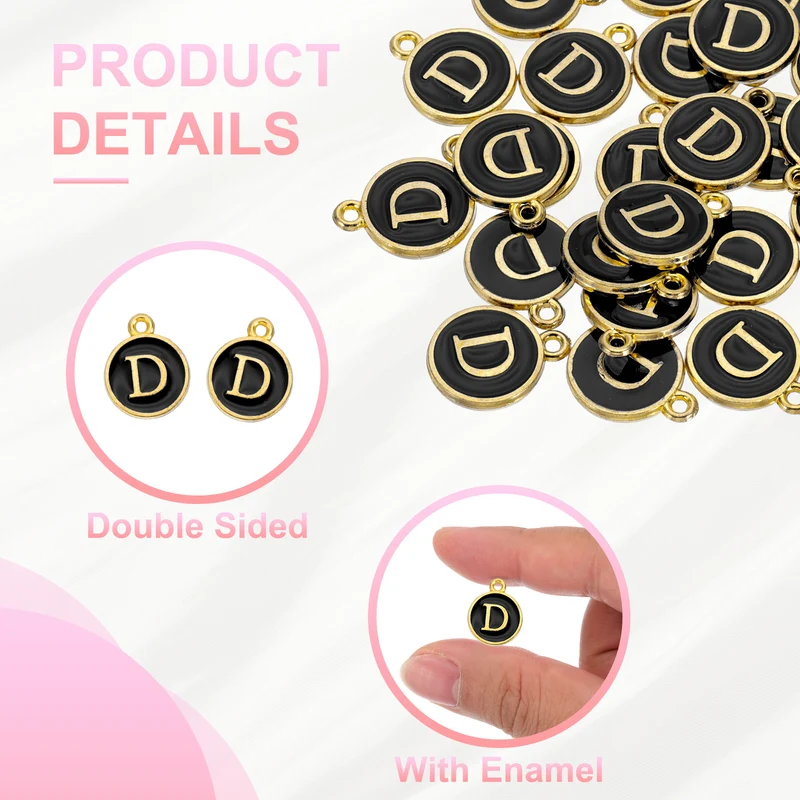 Letter Charm, 30 Pcs Capital Initial Alphabet D Letter Charm for Bracelet, Black