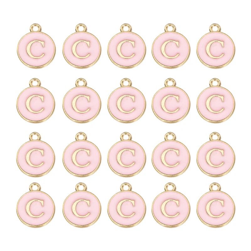 36pcs Letter C Pendants Double Sided Charm Enamel Alphabet Pendant Gold & Pink
