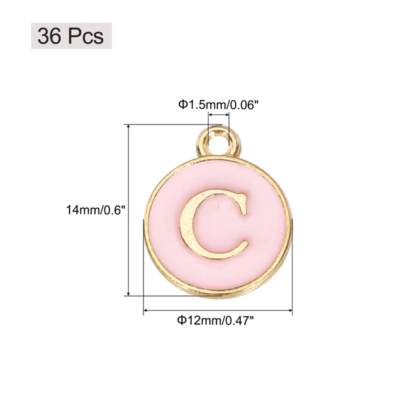 36pcs Letter C Pendants Double Sided Charm Enamel Alphabet Pendant Gold & Pink