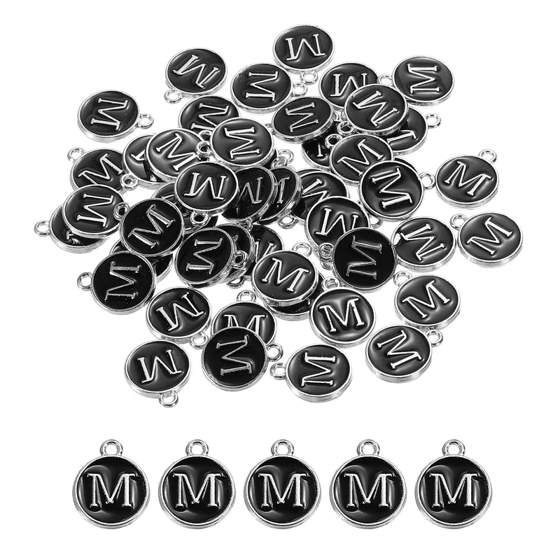 50 Pcs Alphabet M Enamel Letter Charm Enamel Initial Charm Black