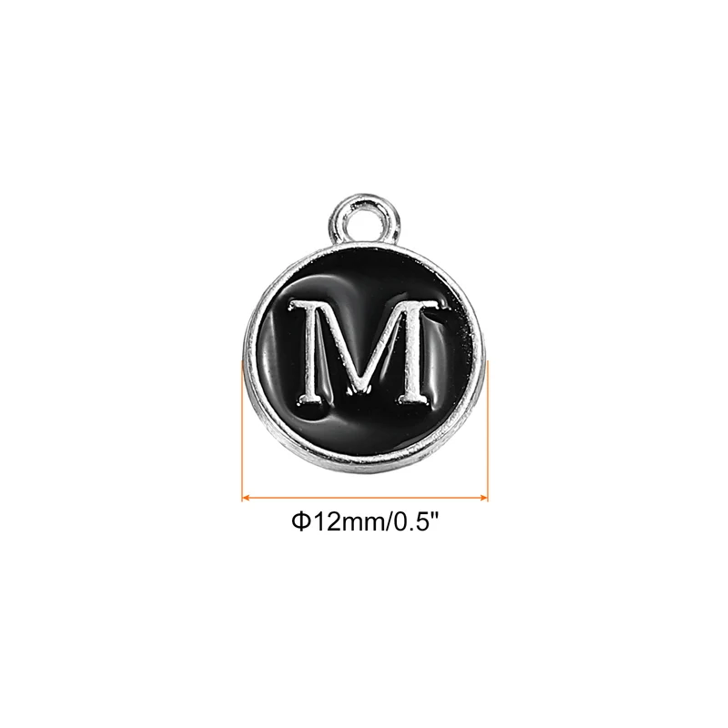 50 Pcs Alphabet M Enamel Letter Charm Enamel Initial Charm Black